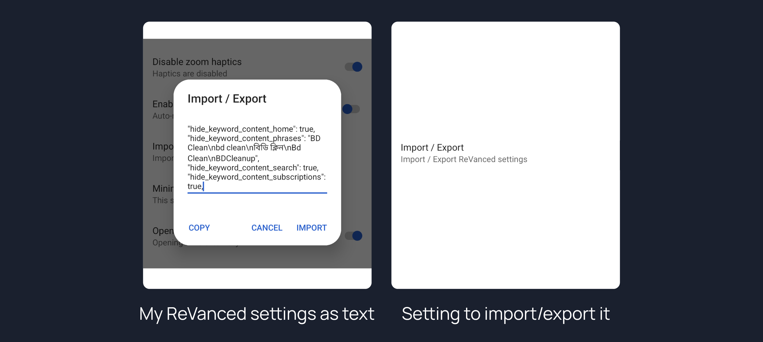 Import/Export settings