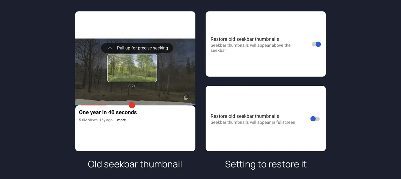 Seekbar thumbnails above the bar